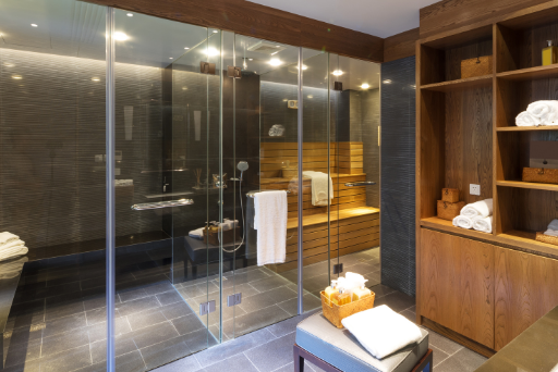 Bathroom sauna. Interior of a modern sauna room.
